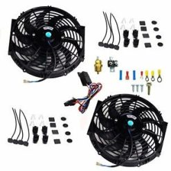 O'Reilly Auto Parts – 2X 12" Electric Radiator Cooling+Fan 3/8" Probe Ground Thermostat Switch Bundle BK