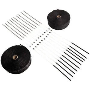 O'Reilly – 2 Roll x 2" 50Ft Black Fiberglass Exhaust Header Heat Wrap Tape W/ 20 Ties Bundle
