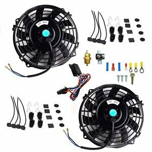O'Reilly – 2X 7" Electric Radiator Cooling Fan+3/8" Probe Ground Thermostat Switch Bundle BK